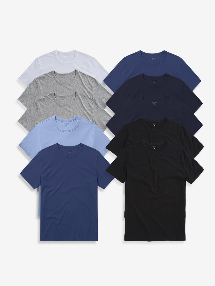 Men wearing Black/Black/White/Navy/Navy/Baltic Blue/Baltic Blue/Heather Gray/Heather Gray/California Blue Classic Crew Driggs 10-Pack