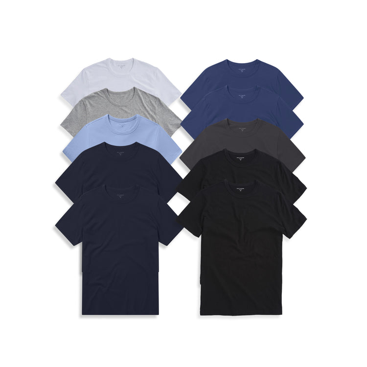 Men wearing Black/Black/White/Navy/Navy/Baltic Blue/Baltic Blue/Dark Gray/California Blue/Heather Gray Classic Crew Driggs 10-Pack