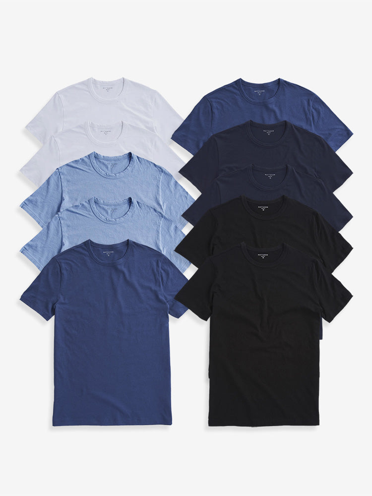 Men wearing 2 Black/2 Navy/2 Baltic Blue/2 California Blue/2 White Classic Crew Driggs 10-Pack