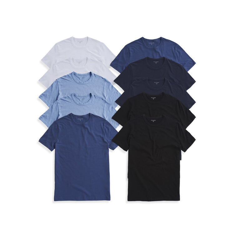 Men wearing 2 Black/2 Navy/2 Baltic Blue/2 California Blue/2 White Classic Crew Driggs 10-Pack