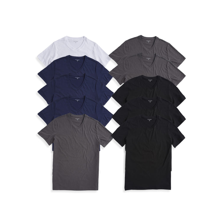 Men wearing Black/Dark Gray/Navy/White Classic V-Neck Driggs 10-Pack
