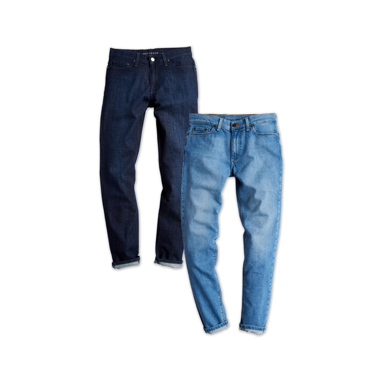 wearing Light Blue / Medium/Dark Blue Slim Benson and Slim Crosby 2-Pack Jeans