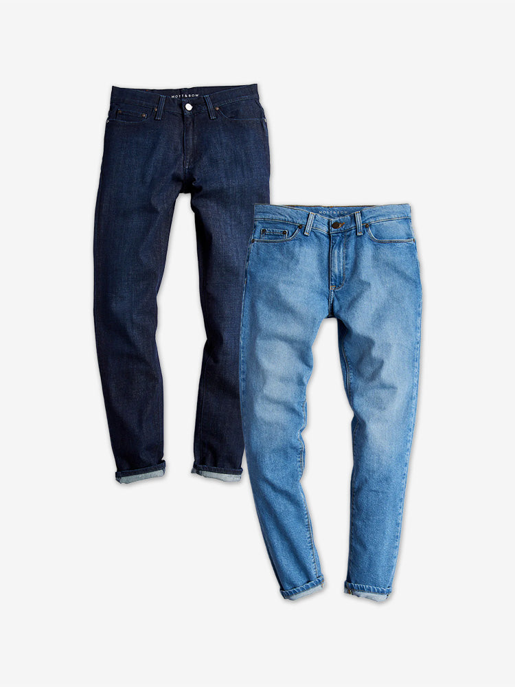 wearing Light Blue / Medium/Dark Blue Slim Benson and Slim Crosby 2-Pack Jeans