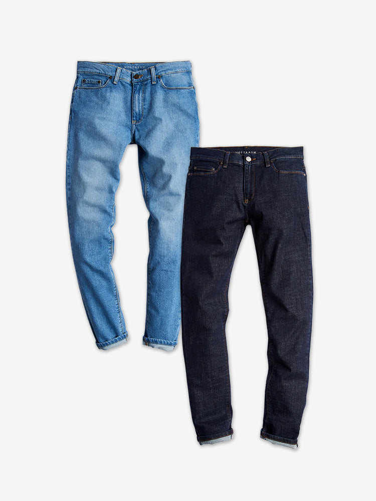 wearing Light Blue/Dark Blue Slim Benson and Slim Wooster 2-Pack Jeans