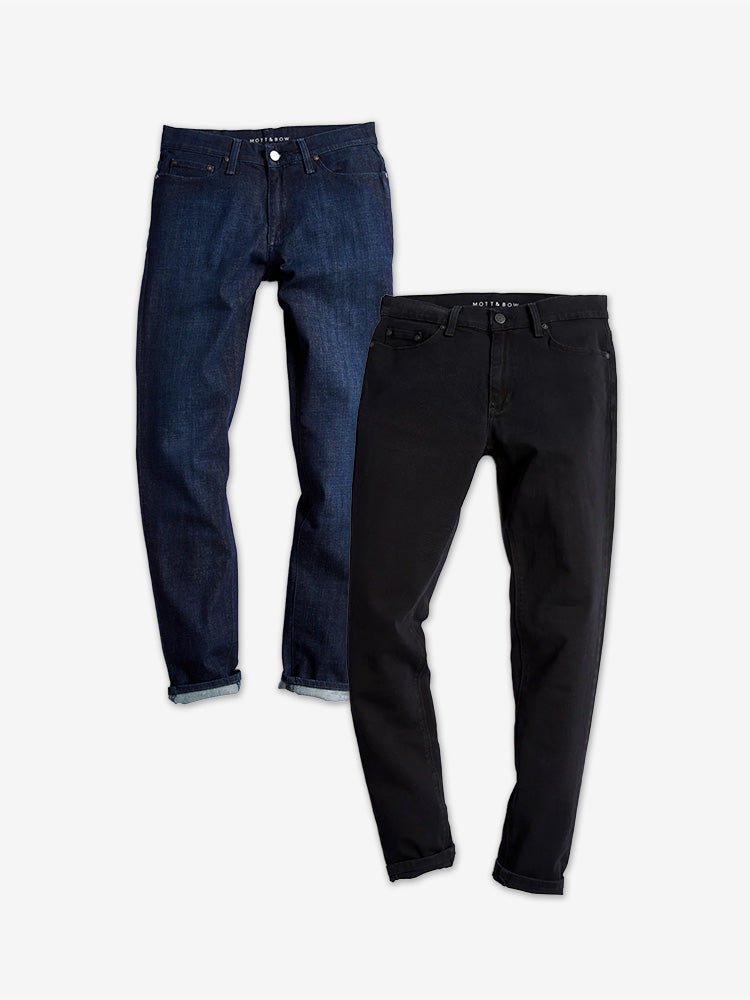wearing Medium/Dark Blue / Black Slim Crosby and Slim Jay 2-Pack Jeans