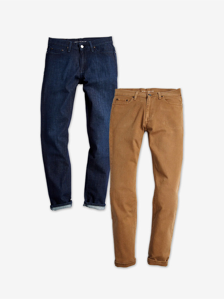 wearing Khaki/Medium Dark Blue Slim Mercer and Slim Crosby 2-Pack Jeans