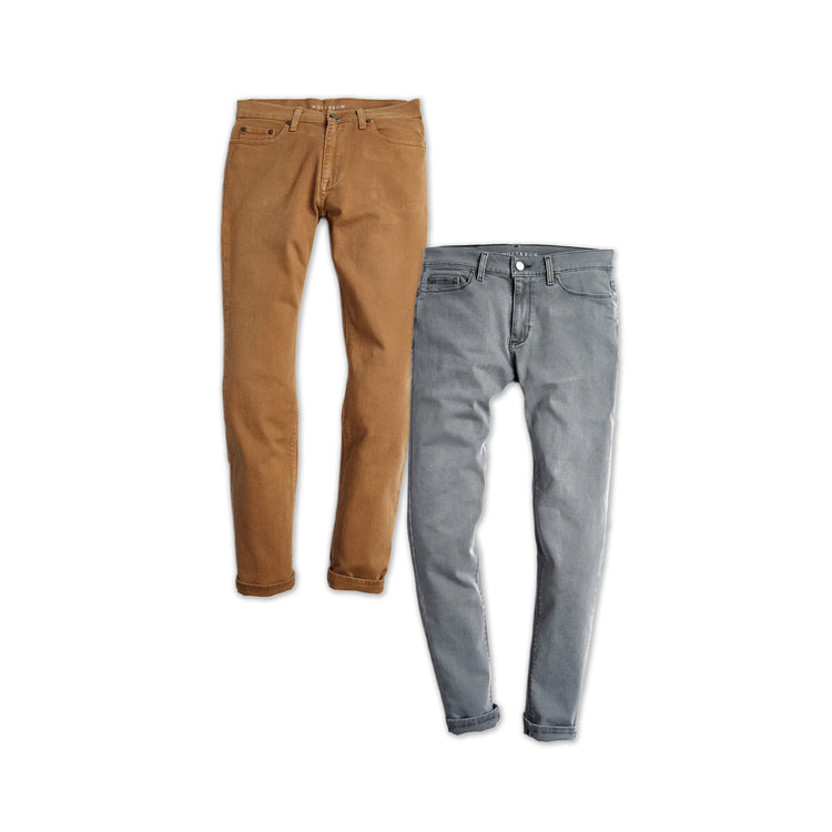 wearing Khaki/Light Gray Slim Mercer and Slim Stone 2-Pack Jeans