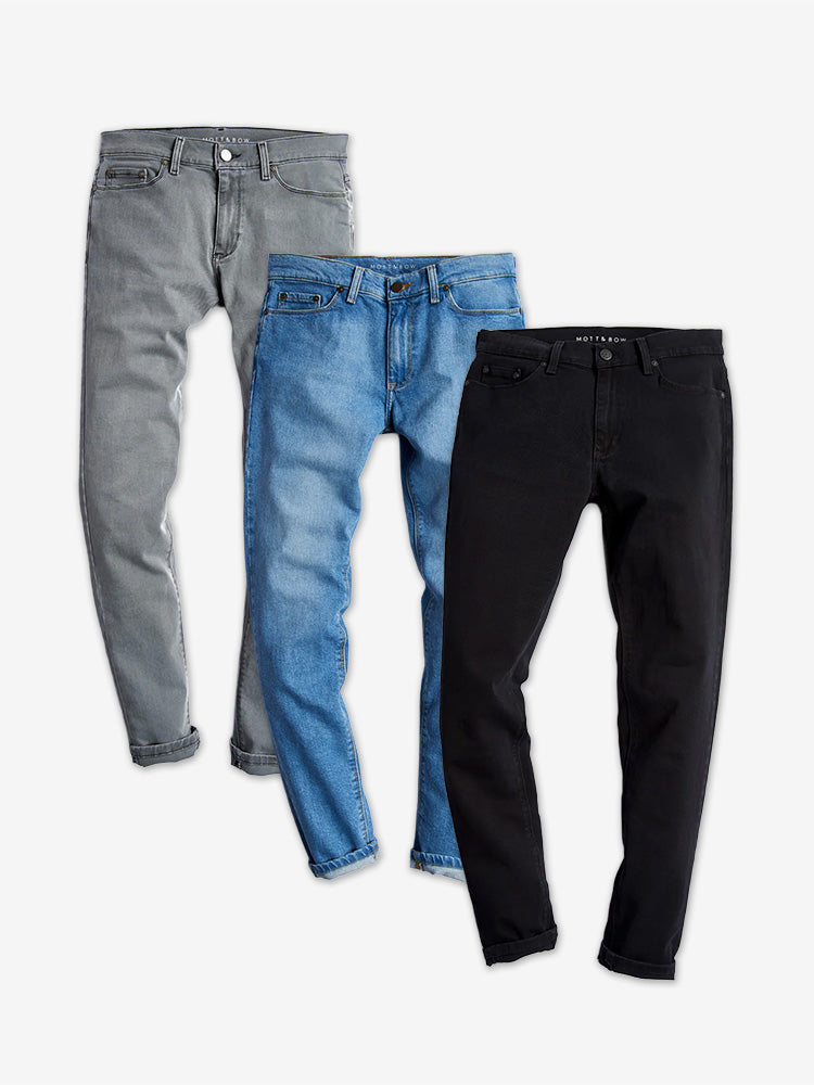 wearing Light Gray/Light Blue/Black Skinny Stone, Benson and Jay 3-Pack Jeans