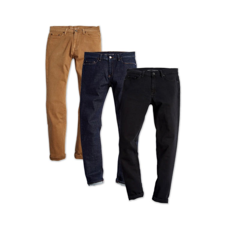 wearing Khaki/Dark Blue/Black Skinny Mercer, Wooster and Jay 3-Pack Jeans