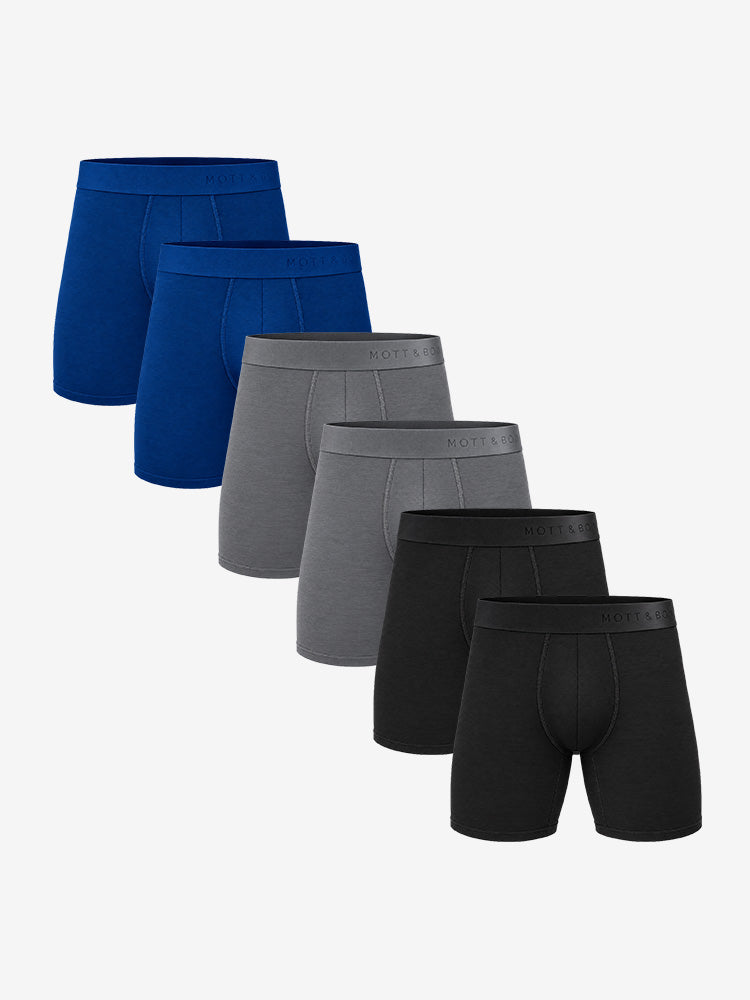Men wearing Black/Sapphire/Gray Boxer Brief 6-Pack