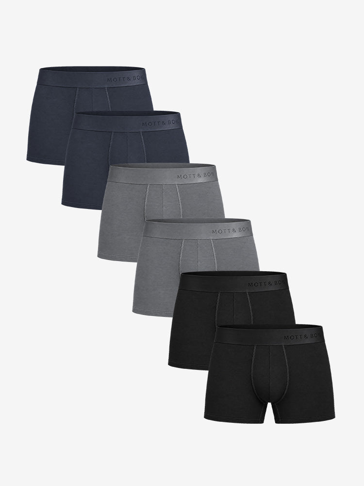 Men wearing Navy/Black/Gray Trunks 6-Pack