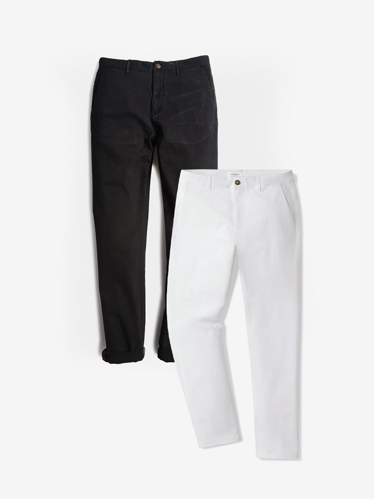 Men wearing Black/White Everyday Comfort Chino Slim Pants 2-Pack