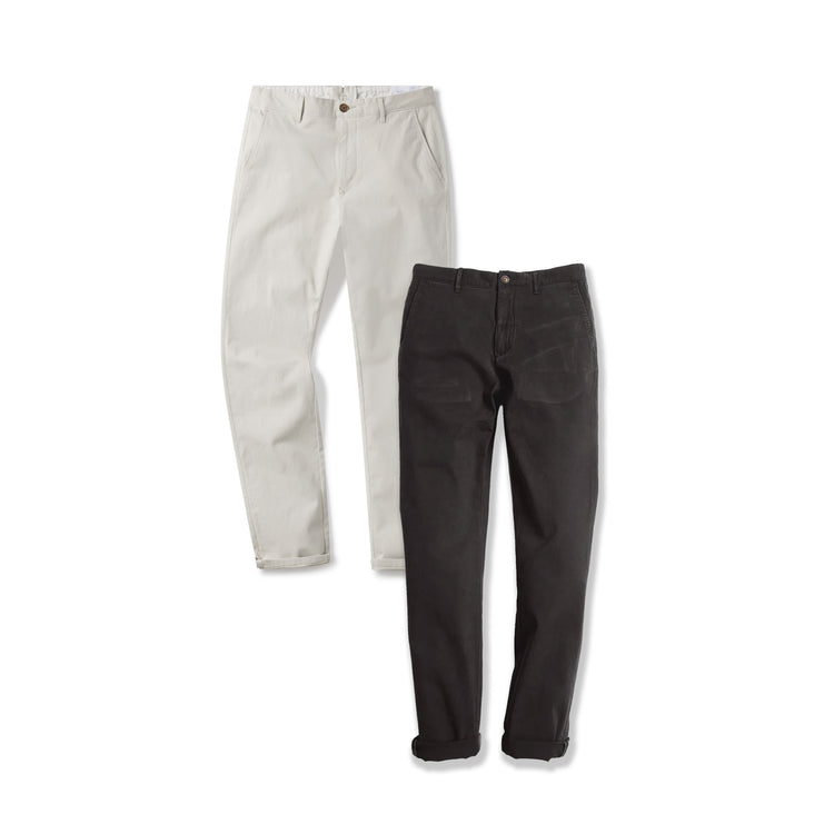 Men wearing Dark Gray/Beige Everyday Comfort Slim Chino Pants 2-Pack