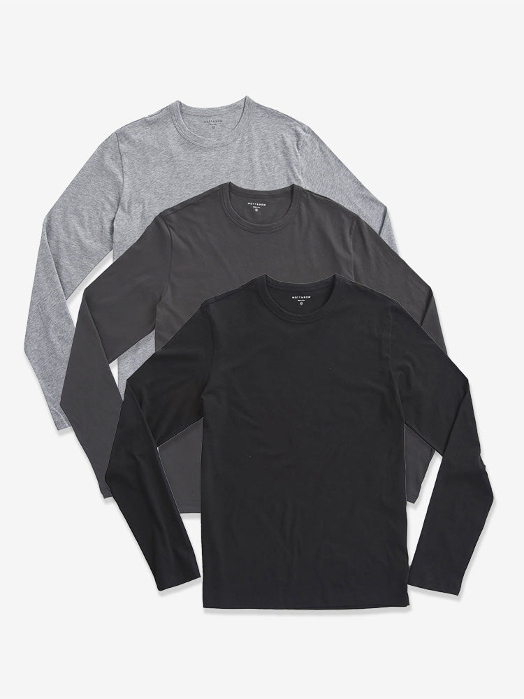 Men wearing Heather Gray/Dark Gray/Black Long Sleeve Crew Tee Driggs 3-Pack