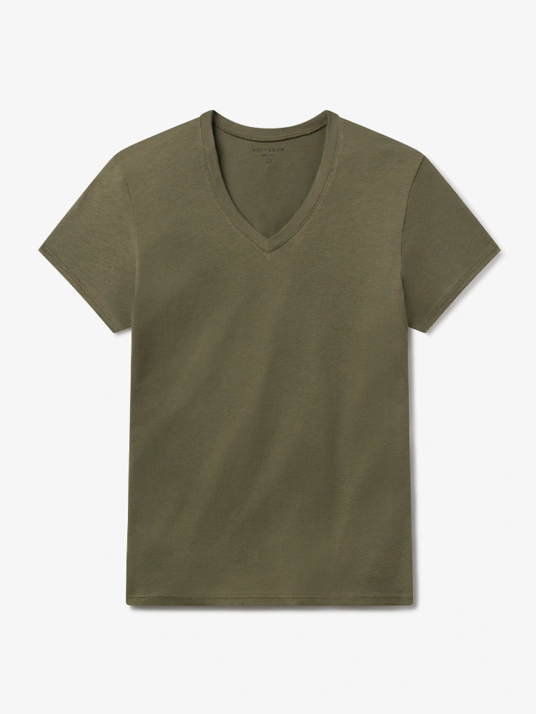Women wearing Verde militar Relaxed V-Neck Marcy Tee