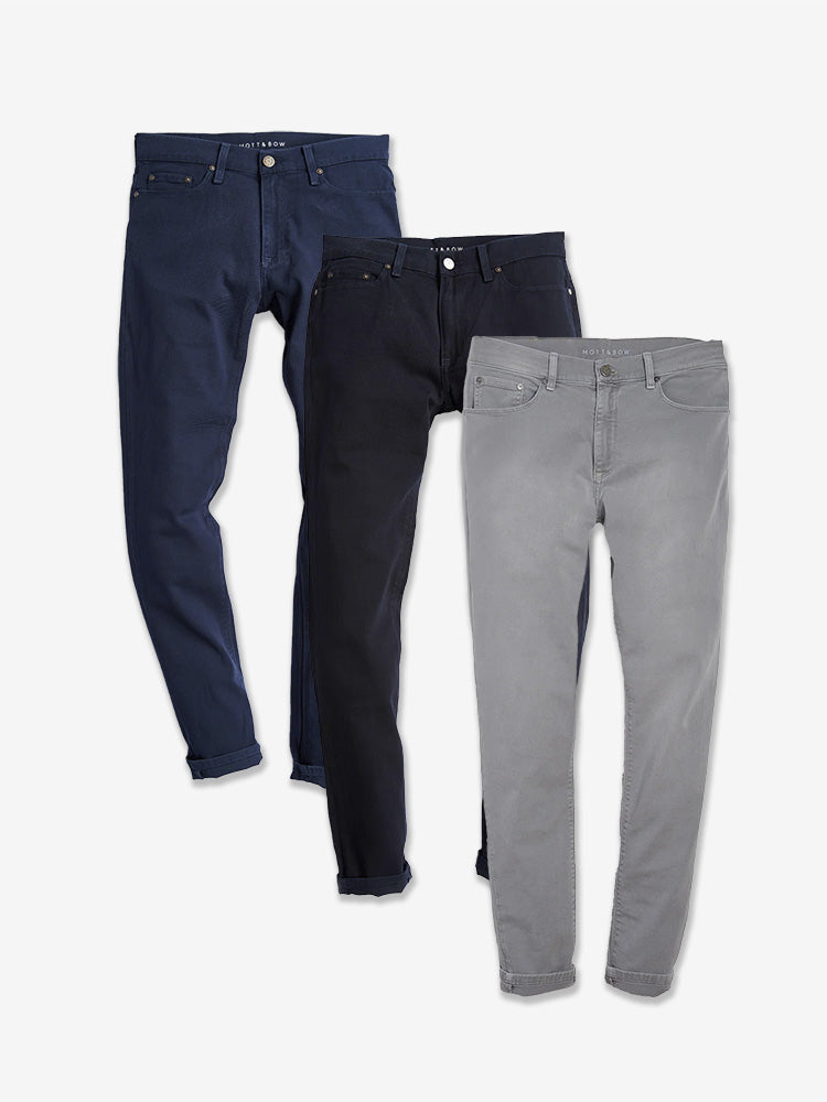 Men wearing Blue/Navy/Light Gray Slim Mercer Jeans 3-Pack