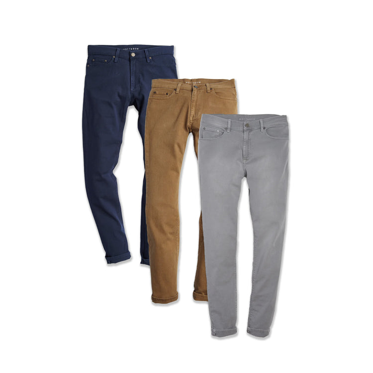 Men wearing Khaki/Blue/Light Gray Slim Mercer Jeans 3-Pack
