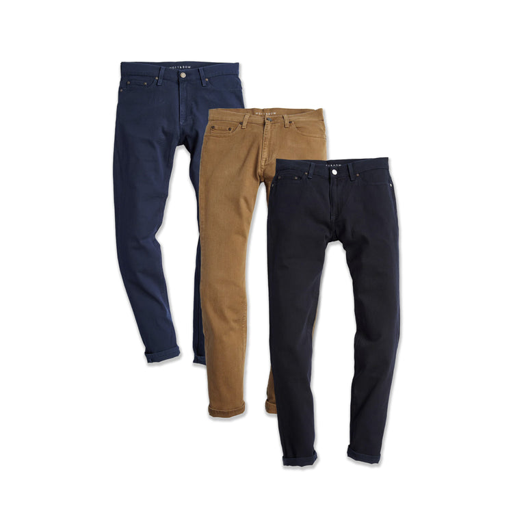 Men wearing Khaki/Blue/Navy Slim Mercer Jeans 3-Pack