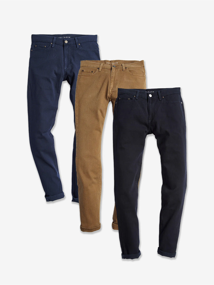 Men wearing Khaki/Blue/Navy Skinny Twill Stretch Jeans 3-Pack