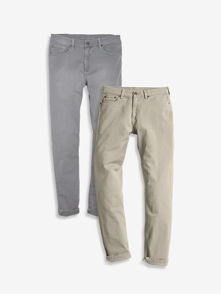 Men wearing Light Gray/Light Khaki Slim Twill Stretch Jeans 2-Pack