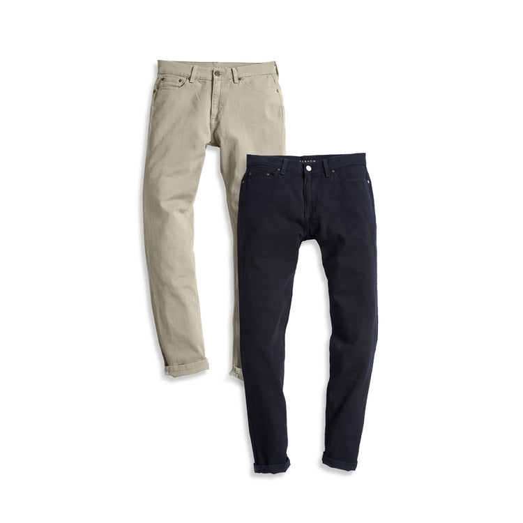 Men wearing Navy/Light Khaki Slim Twill Stretch Jeans 2-Pack