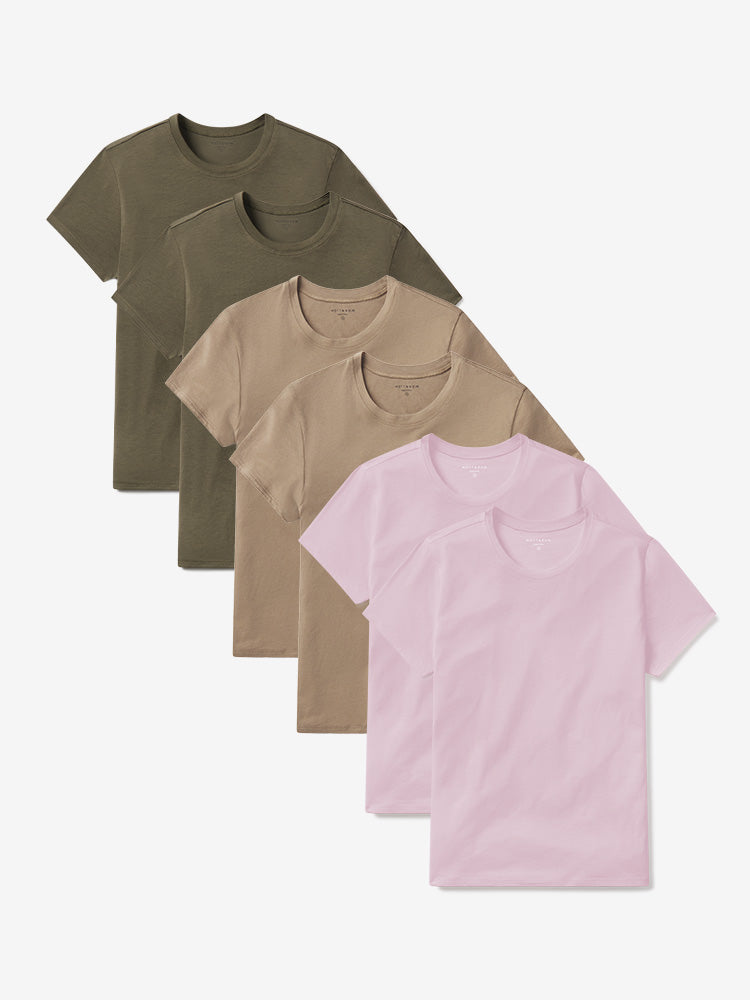 Women wearing Military Green/Sienna/Rose Pink Fitted Crew Marcy 6-Pack