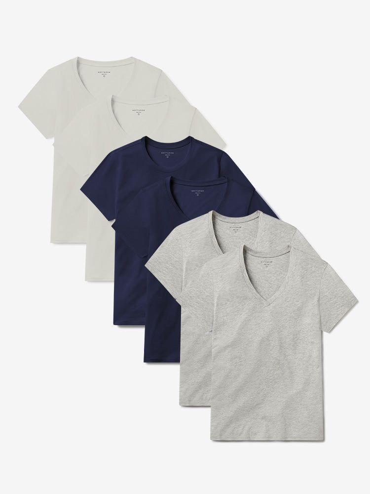 wearing Black/White/Heather Gray Fitted V-Neck Marcy 6-Pack