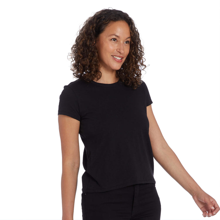 Women wearing Noir Classic Crew Slub Tee