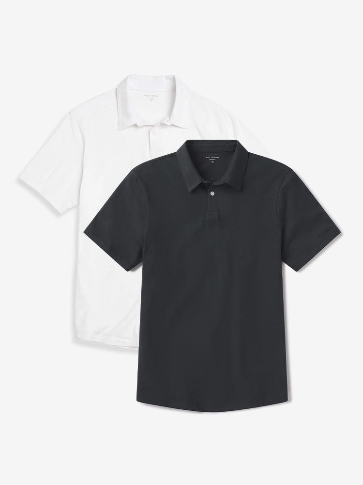 Men wearing Pine/White Jersey Sueded Polo 2-Pack