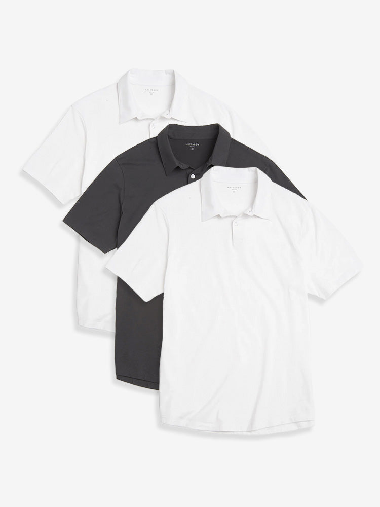 Men wearing White/White/Dark Gray Jersey Sueded Polo 3-Pack