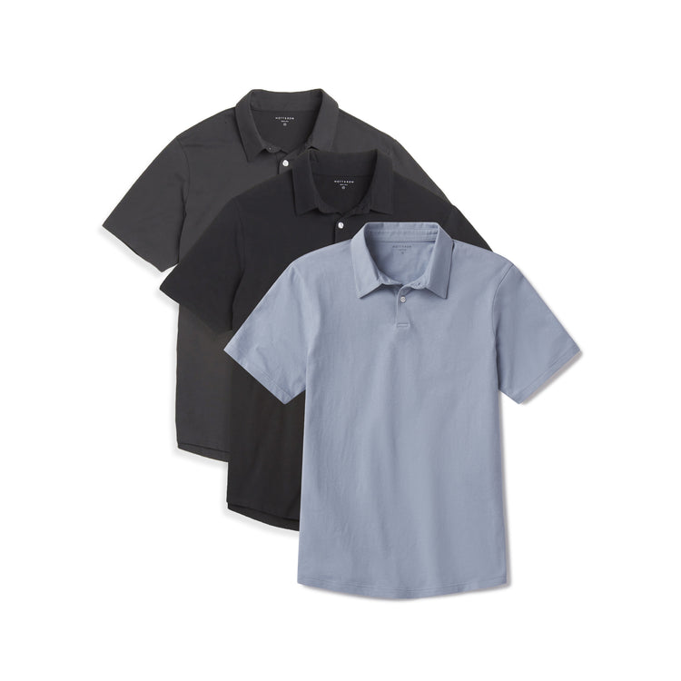 Men wearing Black/Dark Gray/California Blue Jersey Sueded Polo 3-Pack