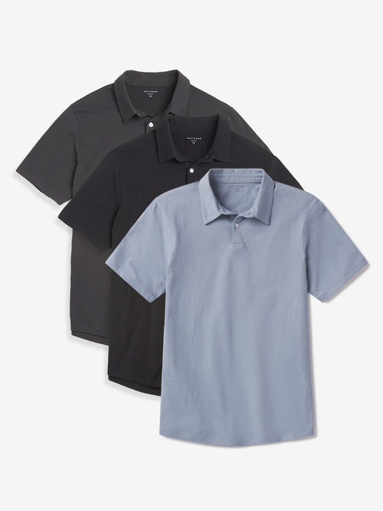 Men wearing Black/Dark Gray/California Blue Jersey Sueded Polo 3-Pack