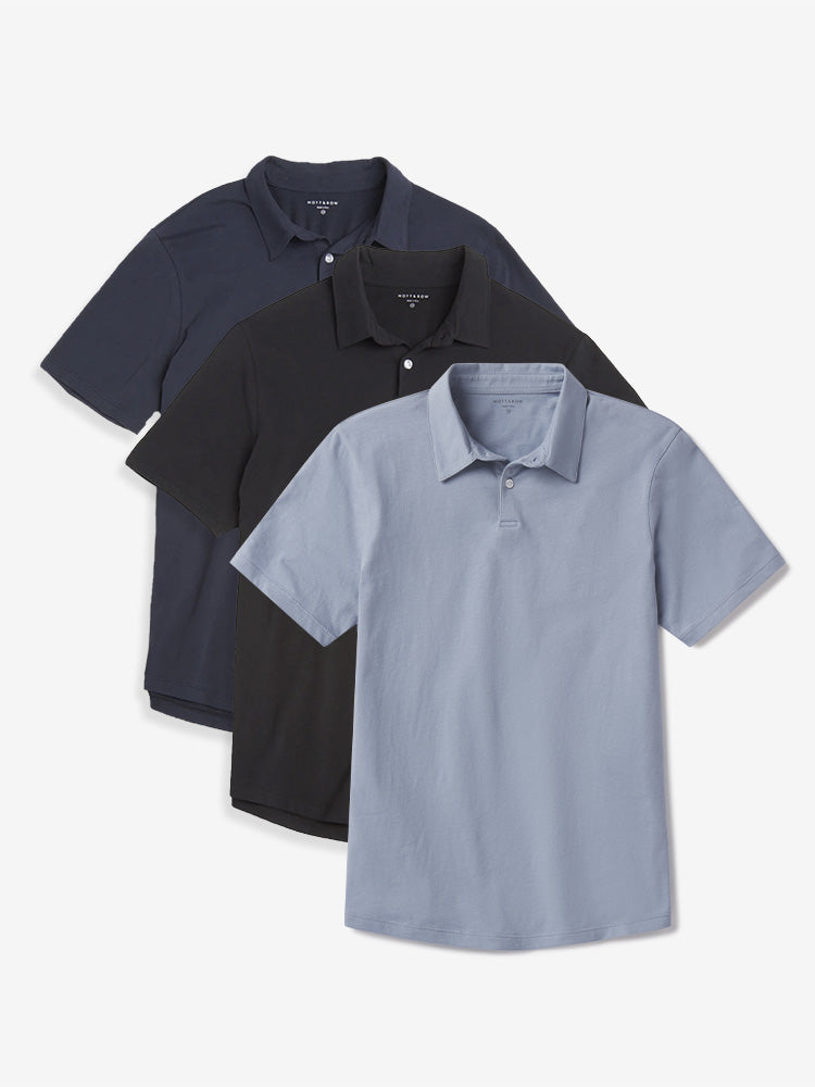 Men wearing California Blue/Black/Navy Jersey Sueded Polo 3-Pack