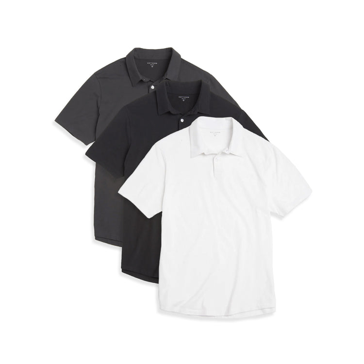 Men wearing White/Black/Dark Gray Jersey Sueded Polo 3-Pack