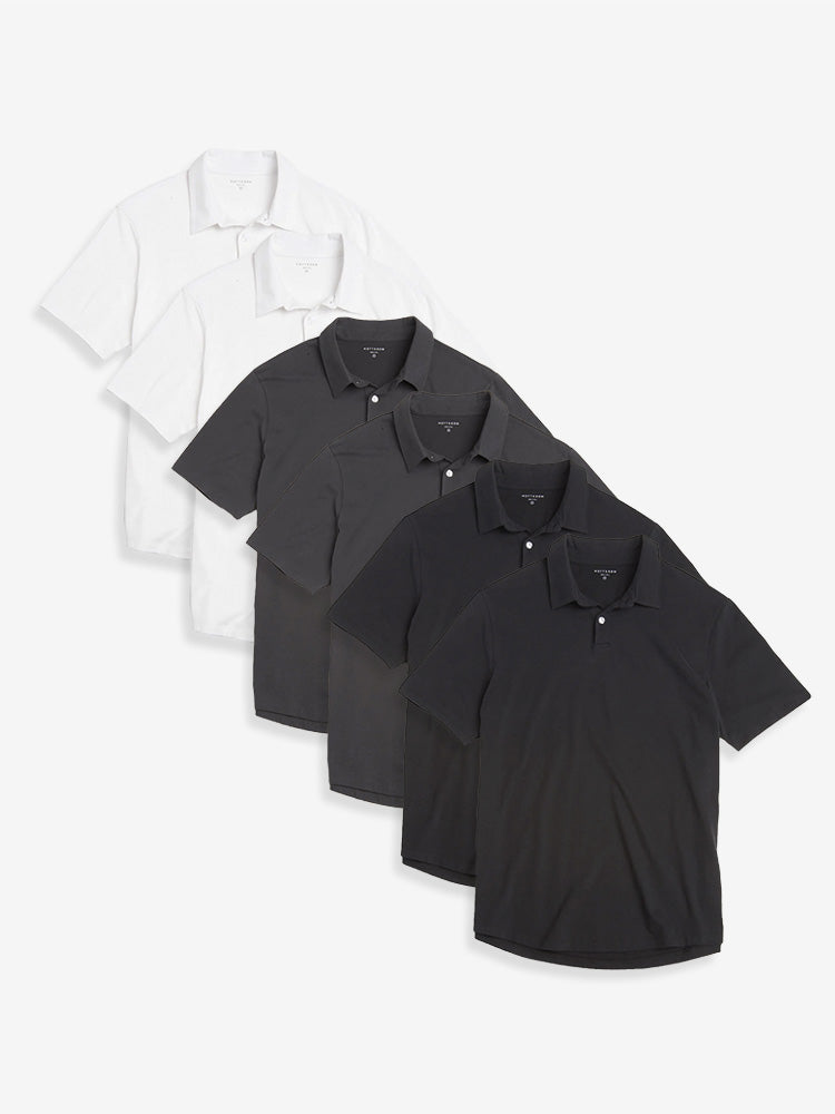 Men wearing White/Black/Dark Gray Jersey Sueded Polo 6-Pack