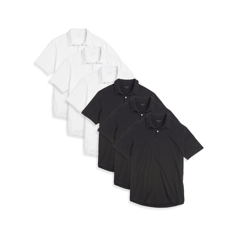 Men wearing White/Black Jersey Sueded Polo 6-Pack