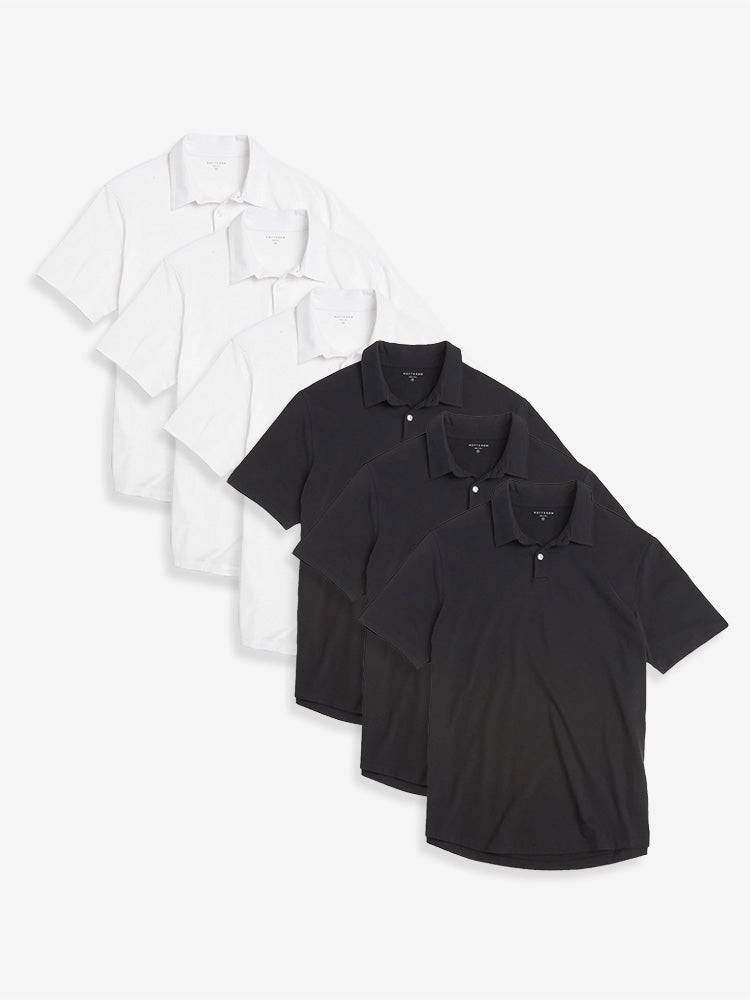 Men wearing White/Black Jersey Sueded Polo 6-Pack