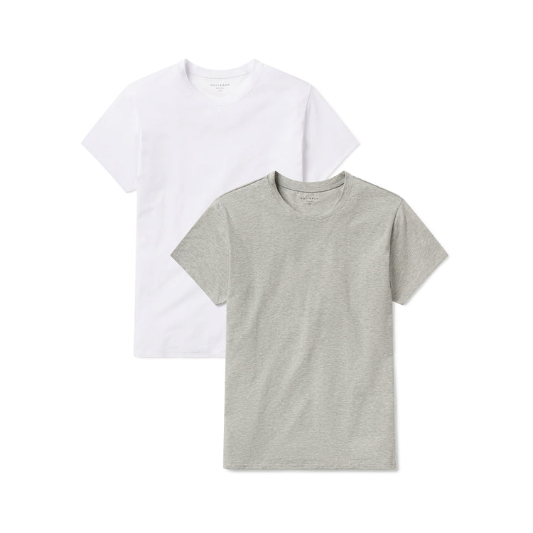 Women wearing Heather Gray/White Relaxed Crew Marcy Tee 2-Pack