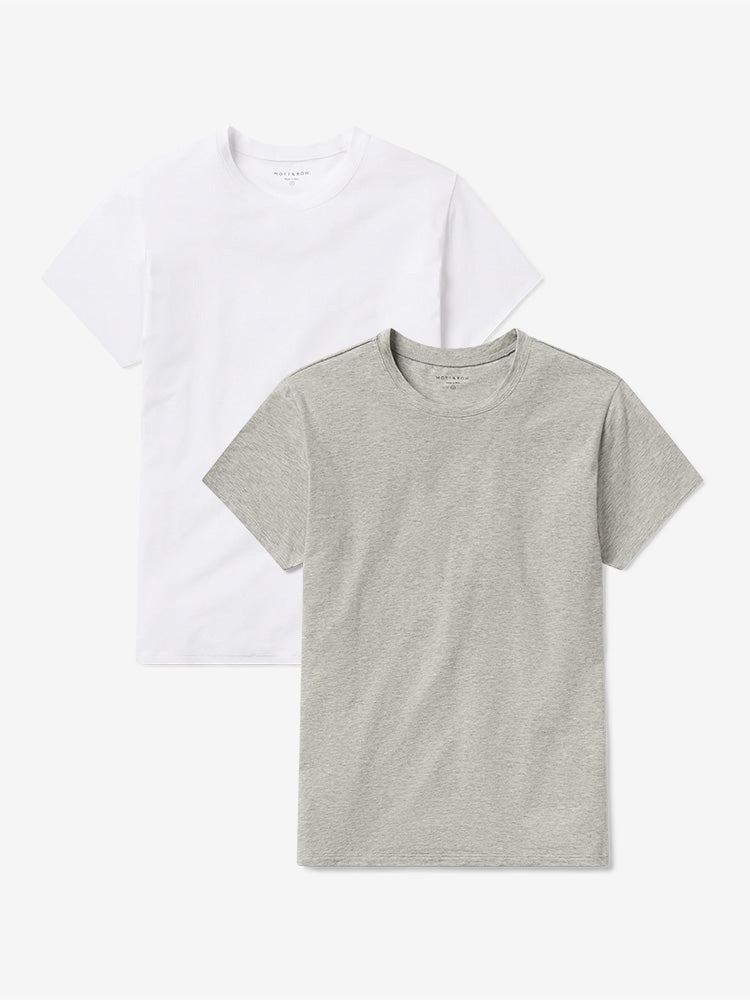 Women wearing Heather Gray/White Relaxed Crew Marcy Tee 2-Pack