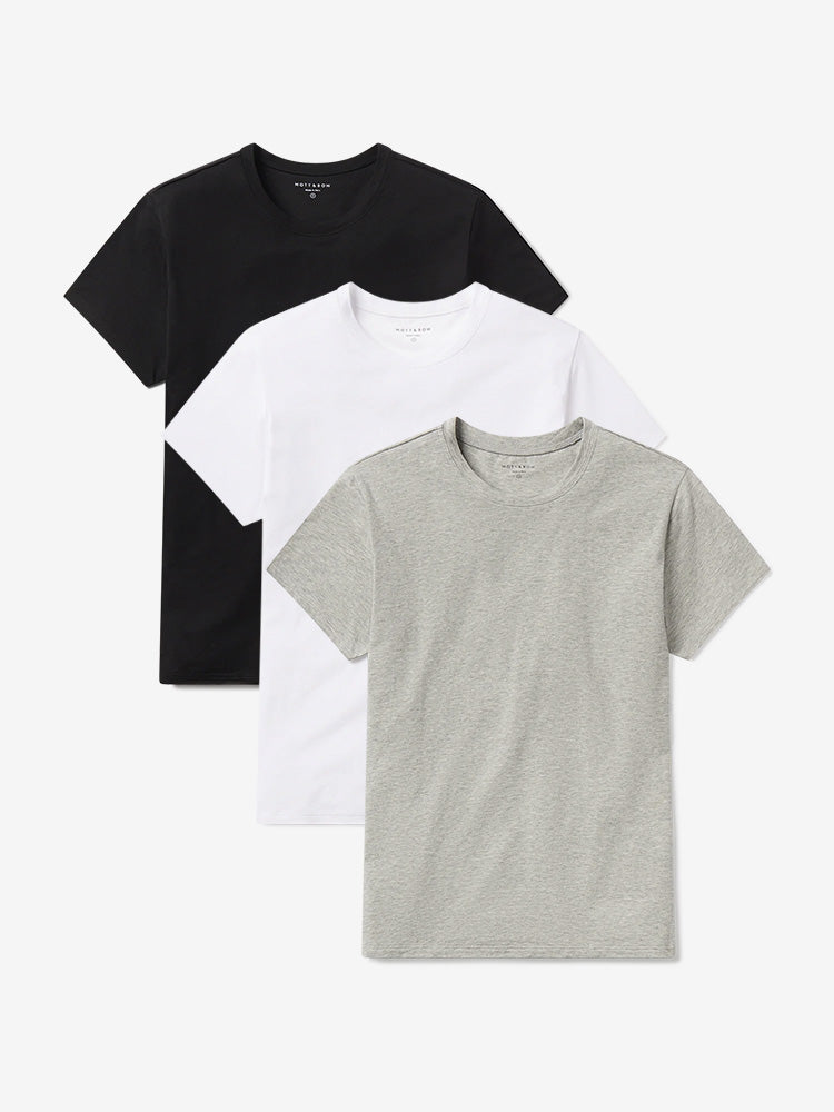 Women wearing White/Black/Heather Gray Relaxed Crew Marcy Tee 3-Pack