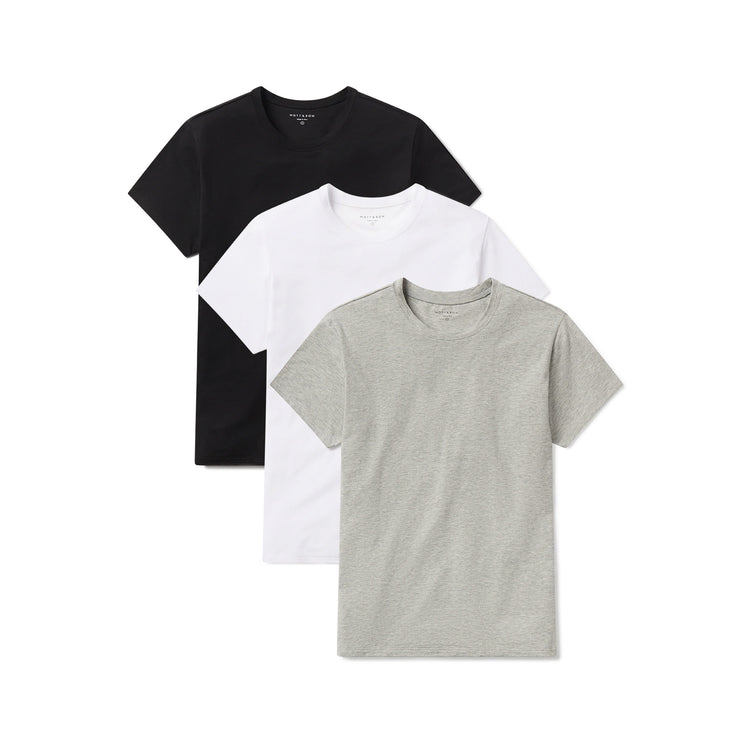 Women wearing White/Black/Heather Gray Relaxed Crew Marcy Tee 3-Pack