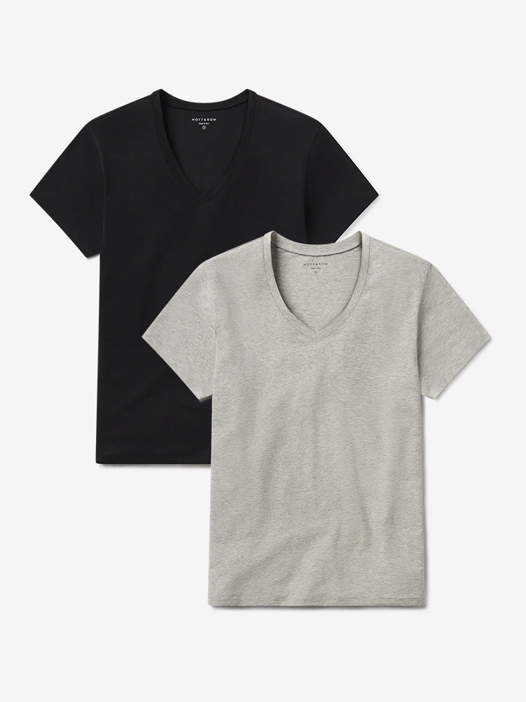 Women wearing Black/Heather Gray Relaxed V-Neck Marcy Tee 2-Pack