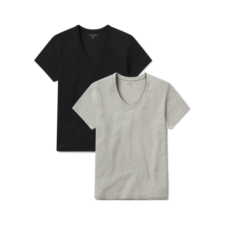 Women wearing Black/Heather Gray Relaxed V-Neck Marcy Tee 2-Pack