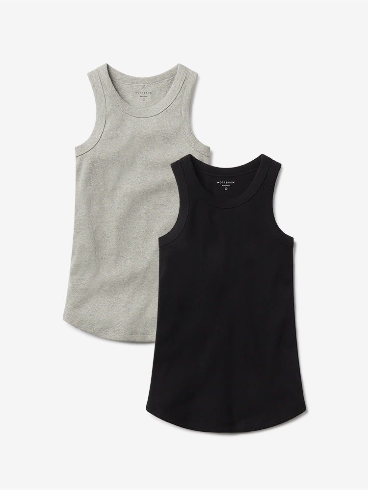 Women wearing Black/Heather Gray Rib Tank Tee 2-Pack