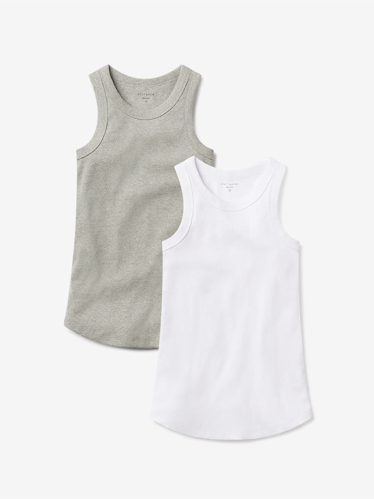 Women wearing Heather Gray/White Rib Tank Tee 2-Pack