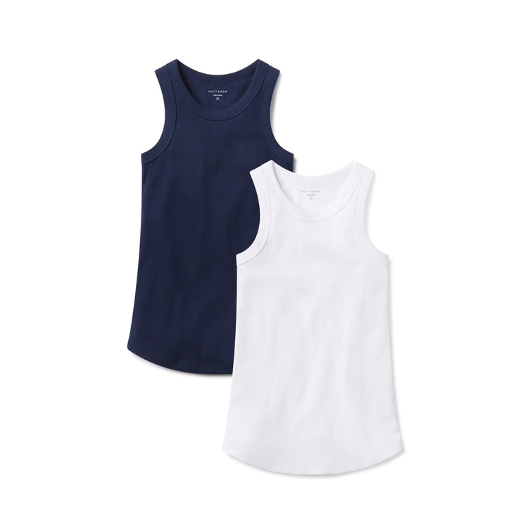 Women wearing Navy/White Rib Tank Tee 2-Pack