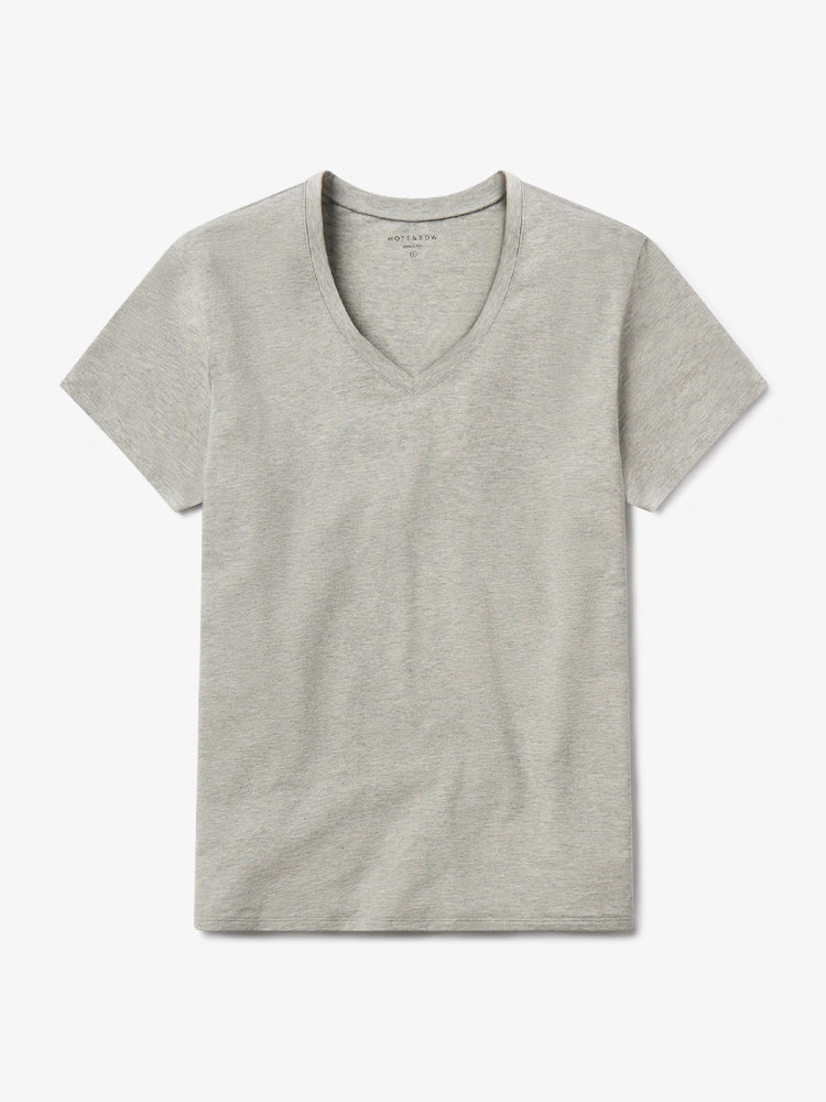 Women wearing Gris jaspeado Relaxed V-Neck Marcy Tee