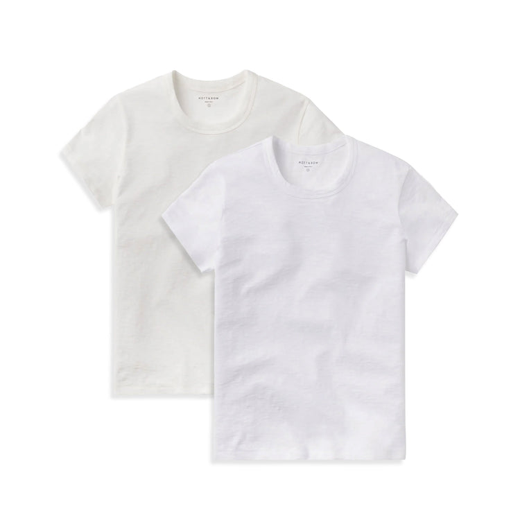 Women wearing Bone/White Classic Crew Slub 2-Pack