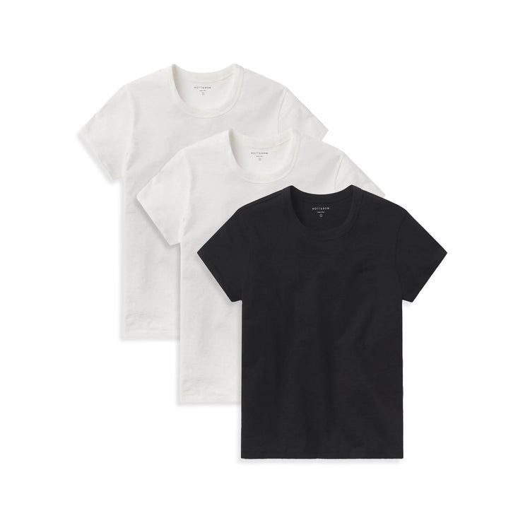 Women wearing Bone/Bone/Black Classic Crew Slub 3-Pack