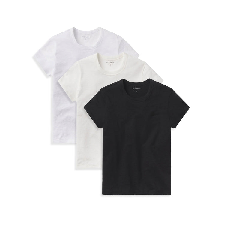 Women wearing White/Bone/Black Classic Crew Slub 3-Pack